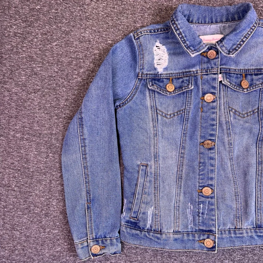 Tommy Bahama Denim Jacket Girls 8‎ Blue Distressed Ripped Jean Coat Medium Wash